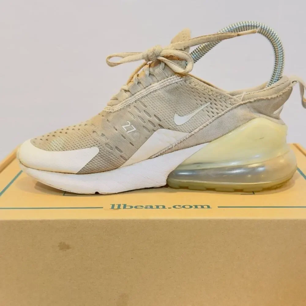 Nike Air Max 270 Youth Size 3.5Y Triple White Shoes Sneakers Athletic Running